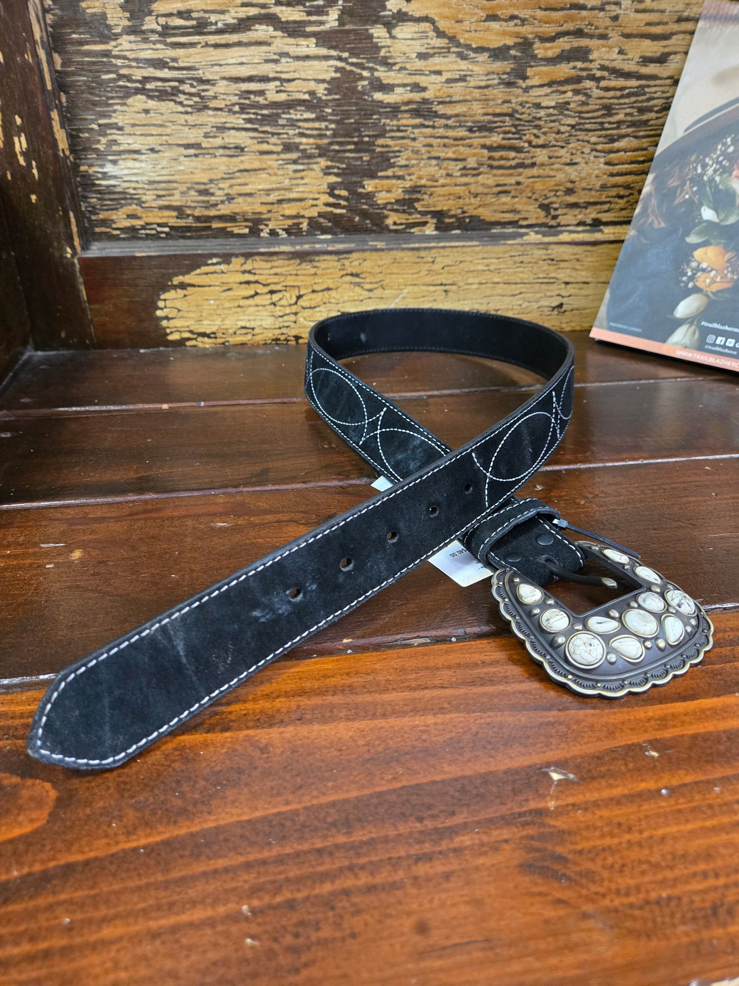 NEW Black Suede Boot Stitch Belt
