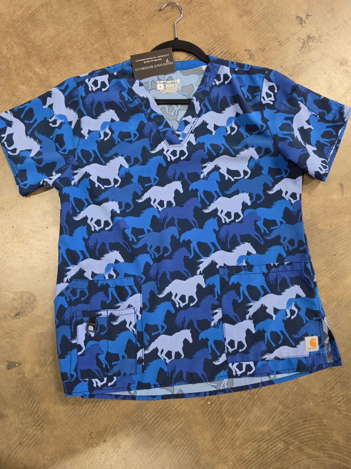 Ladies Horse Print (Blue)                          Scrub Top