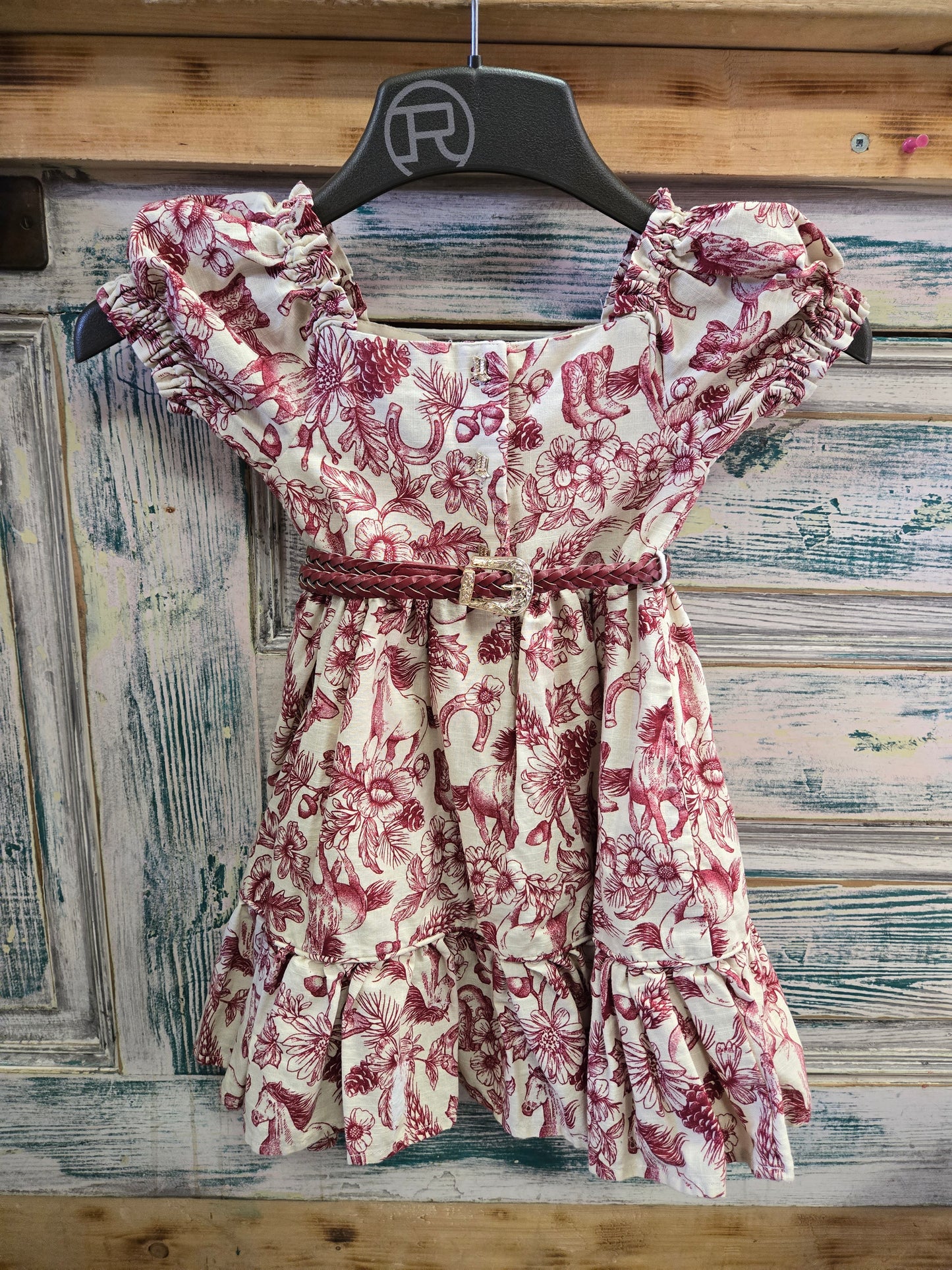 Girls Red Floral Western Print Dress