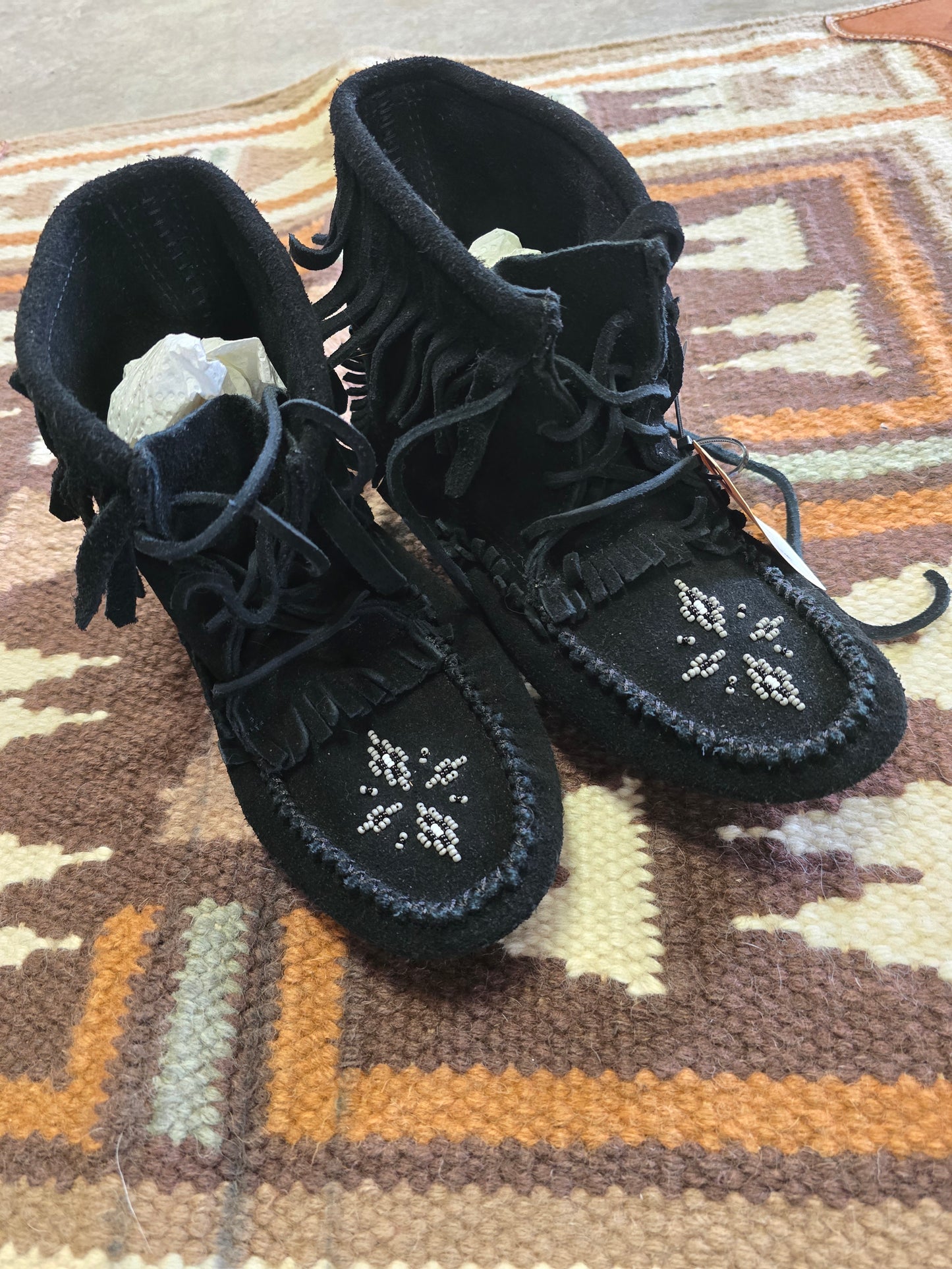 Black Beaded Ankle Moccasins