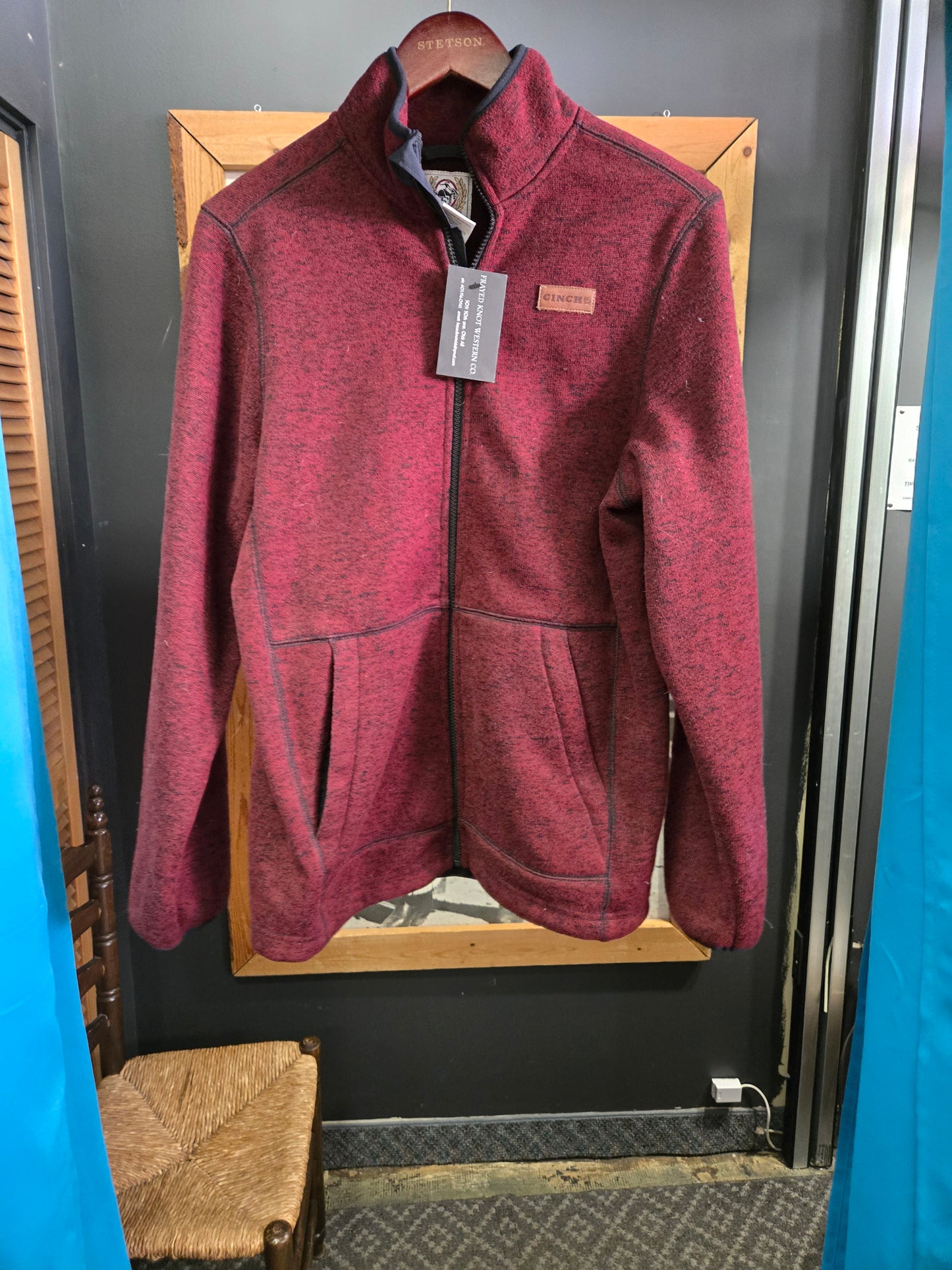 Maroon Cinch Zip Up Sweater