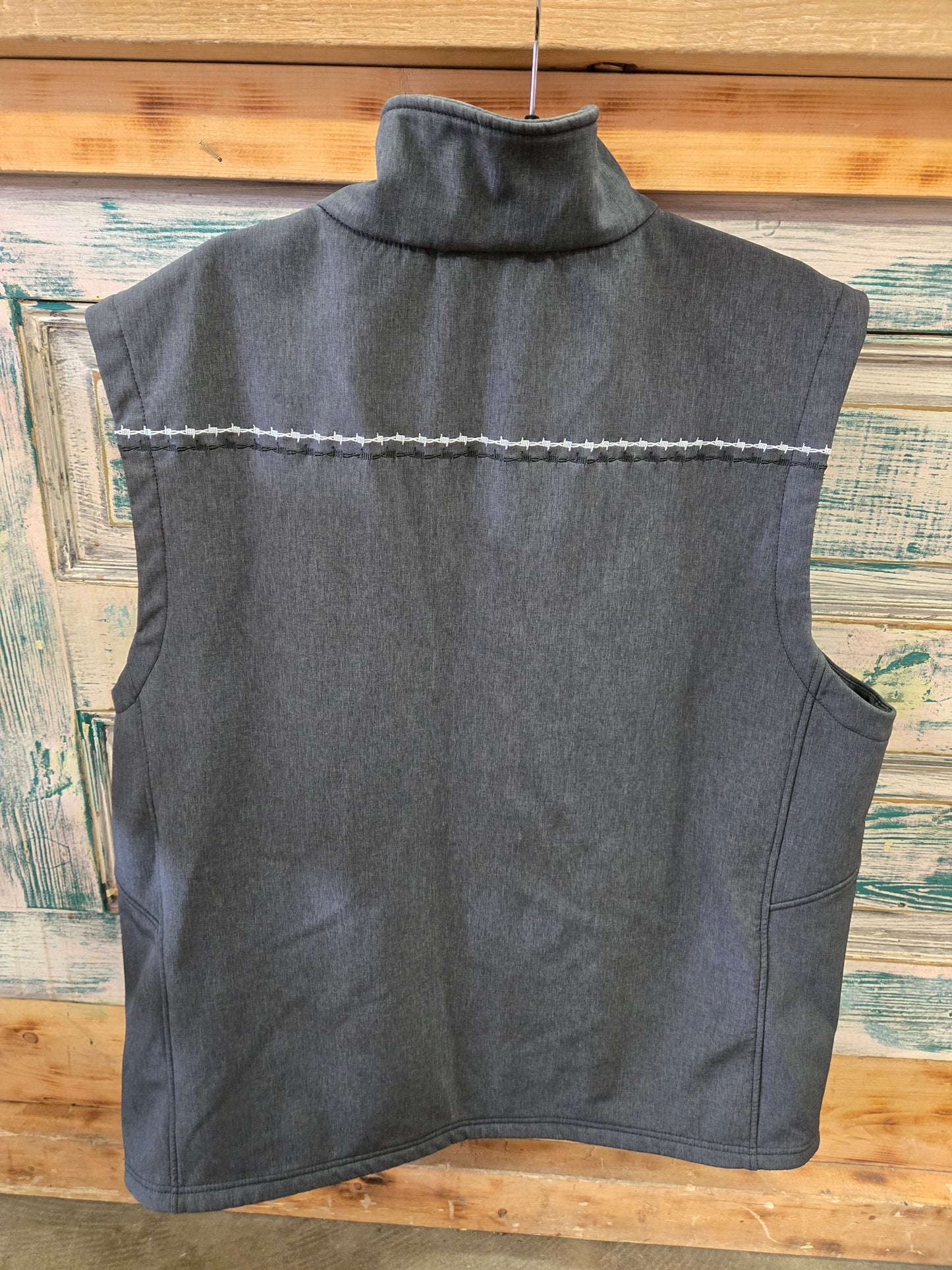 Mens Soft Shell Grey Zip Up Vest Barbed Wire Stitch