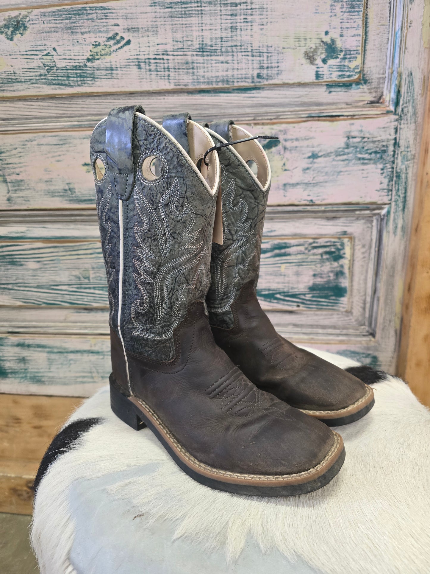 Kid's Sq. Toe  Boots- Brown/Blue