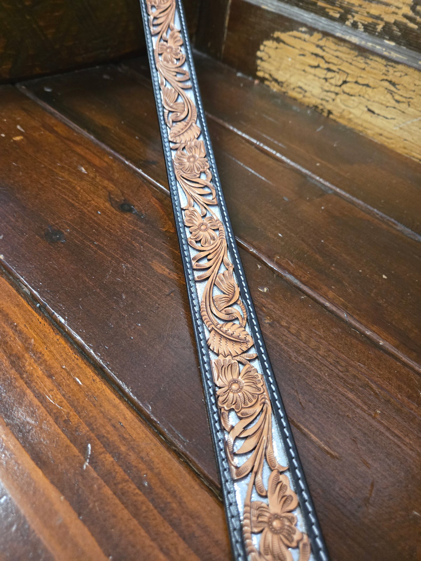 NEW Carved Belt/ Silver Inlay