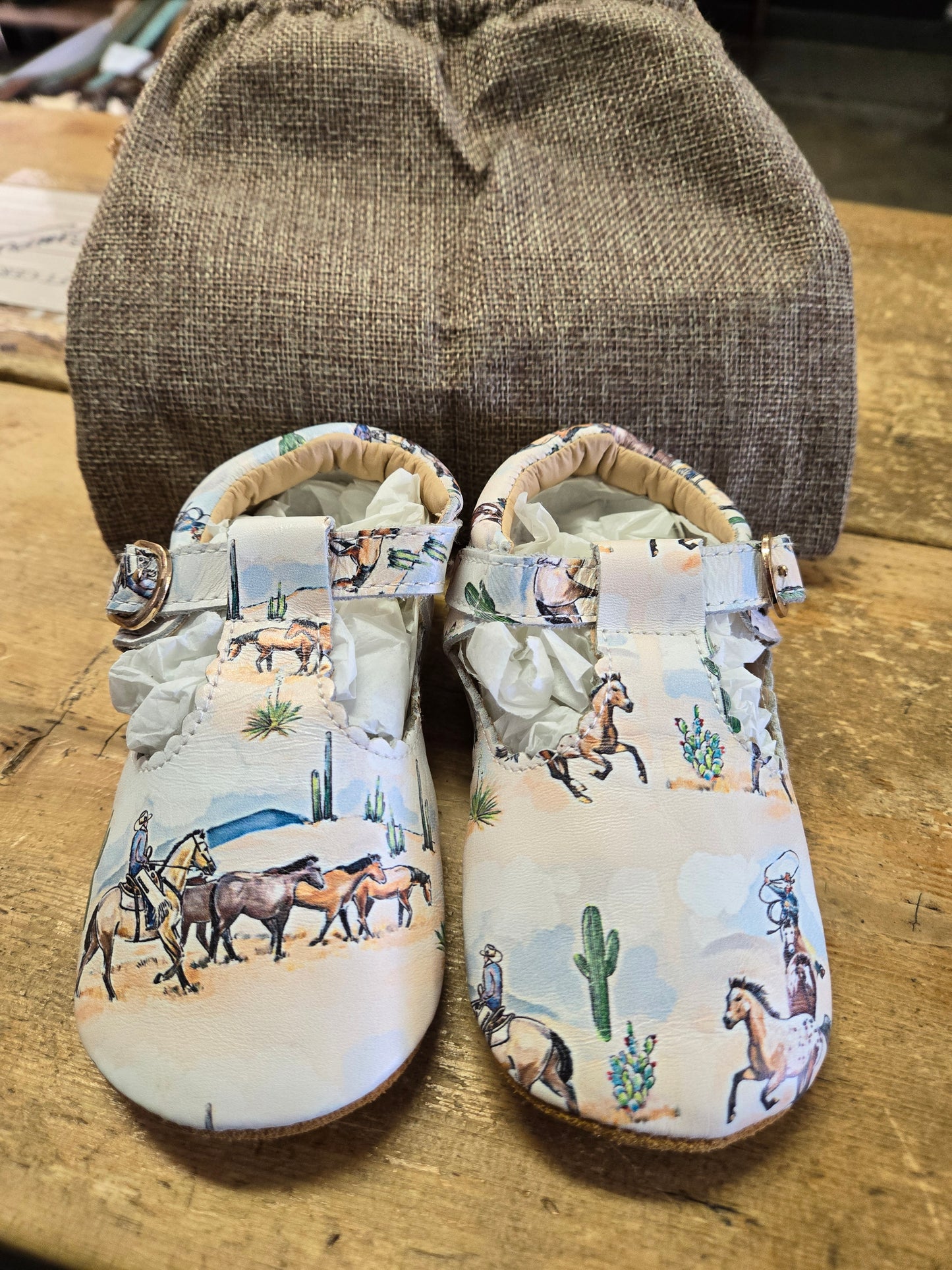Kids Cactus Cowboy Print Moccasins