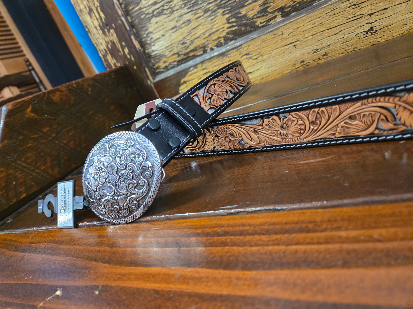 NEW Carved Belt/ Silver Inlay