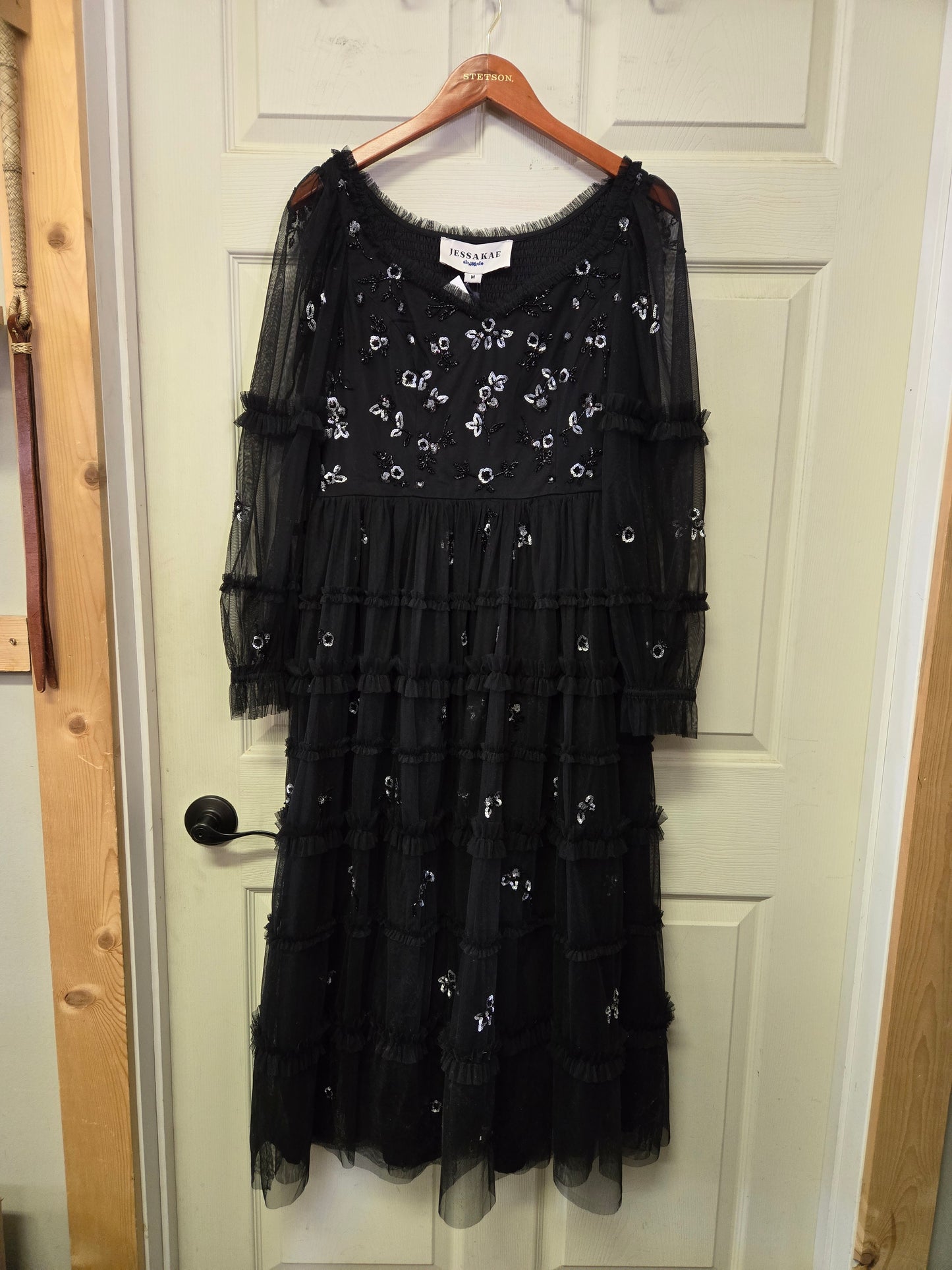 Black Floral Stitched Boho Style Dress