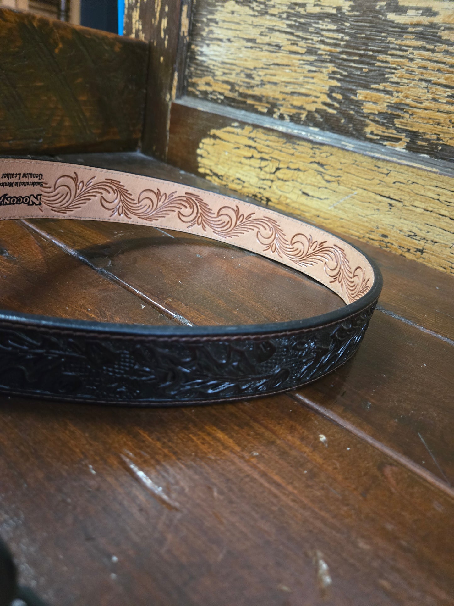 NEW Dark Brown Carved Belt