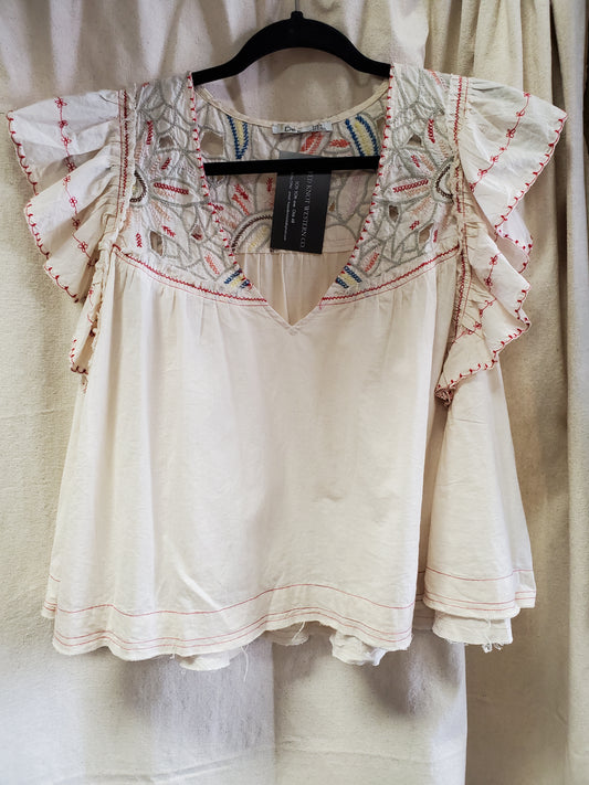 Cream Peasant Blouse                    Embroidered