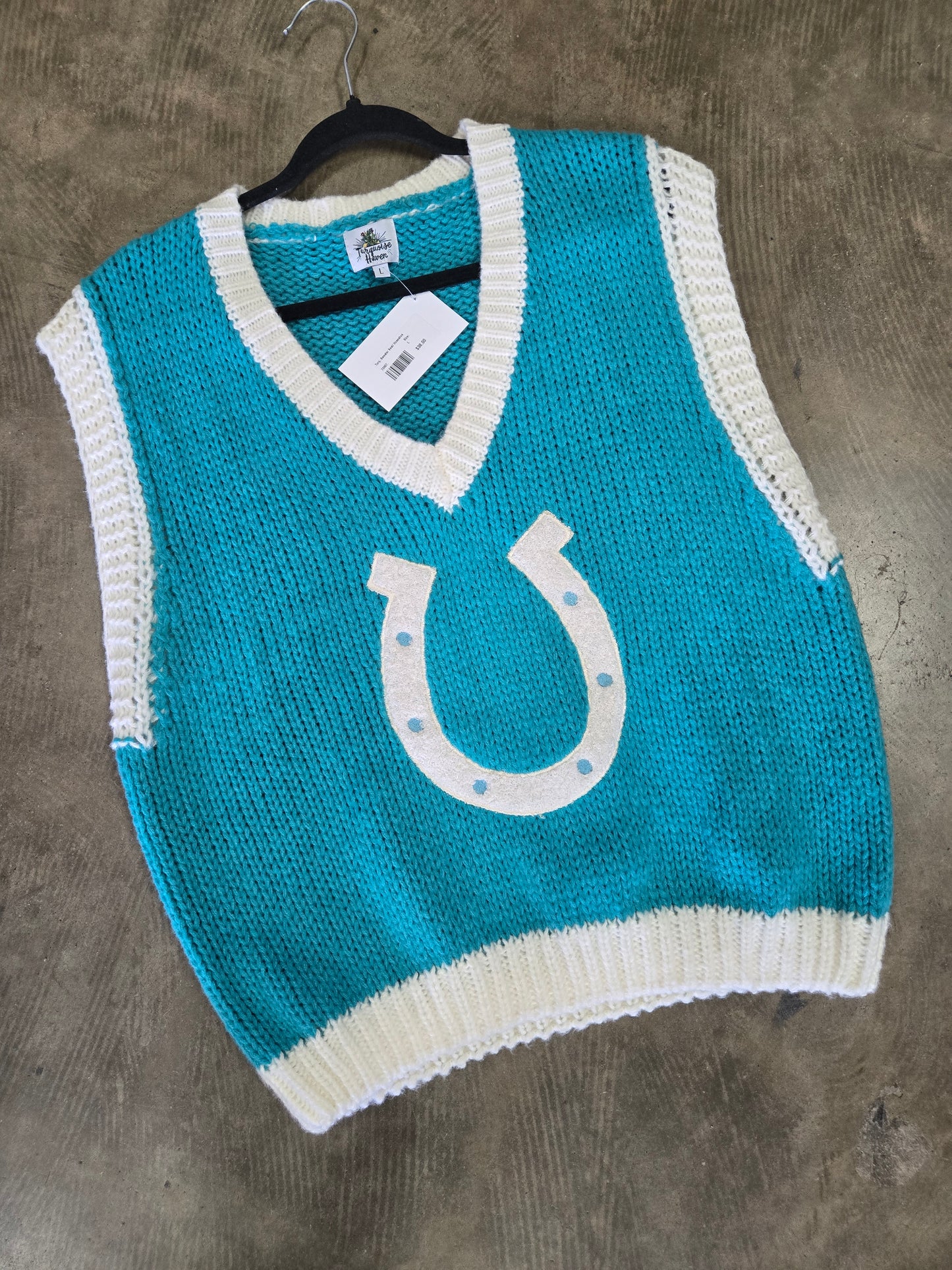 Turq. Sweater Vest/ Hoseshoe