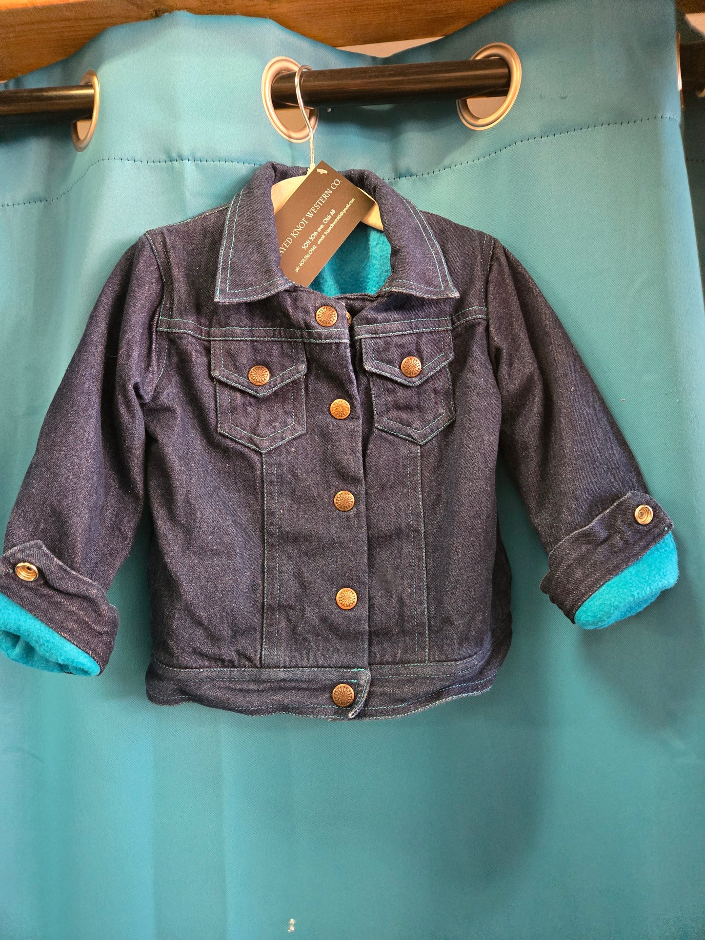 Dark Denim Childrens Jacket                       Teal Lined