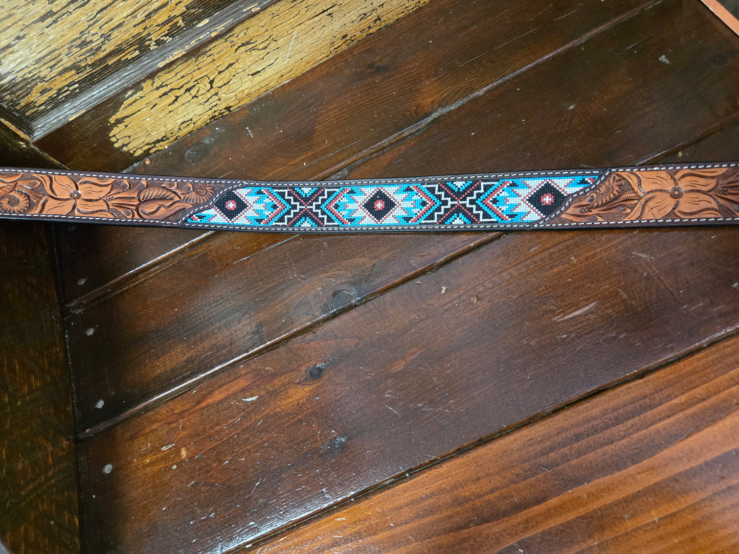 NEW Carved Belt/ Teal Aztec