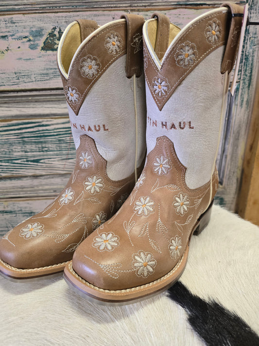 NEW Tan/Cream Floral Youth Boots