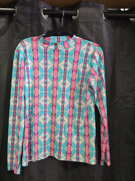NW Ladies Teal-Pink Aztec Mesh Top