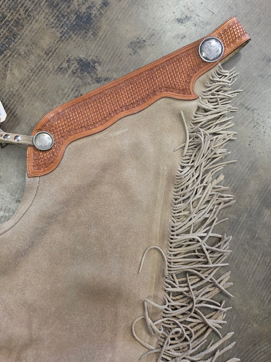 Tan Suede Chaps-Fringed                          Tooled Belt