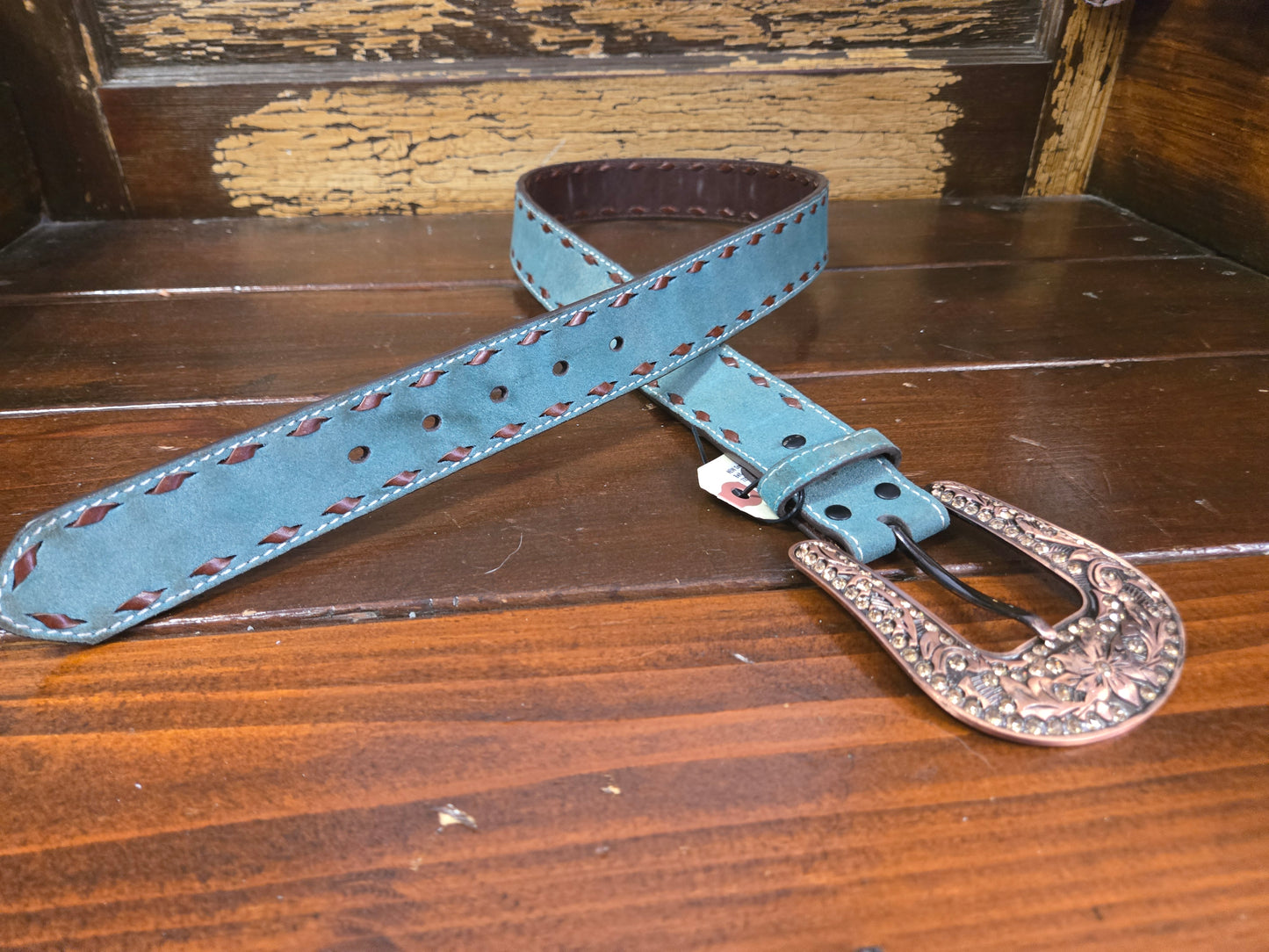NEW Green Suede Buckstitched                            Belt