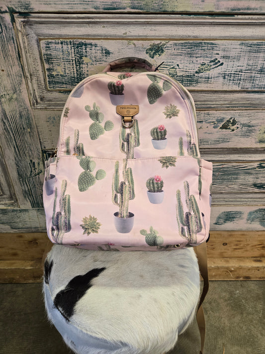 Pink-Cactus Print Diaper Bag Backpack