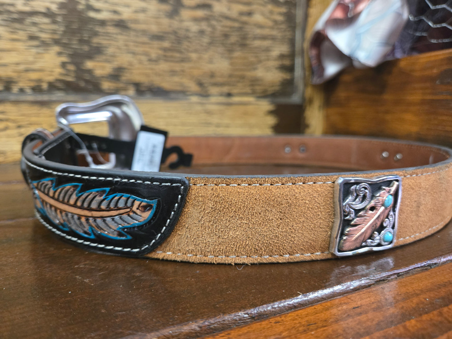 NEW Feather Carved Belt                      Feather Conchos