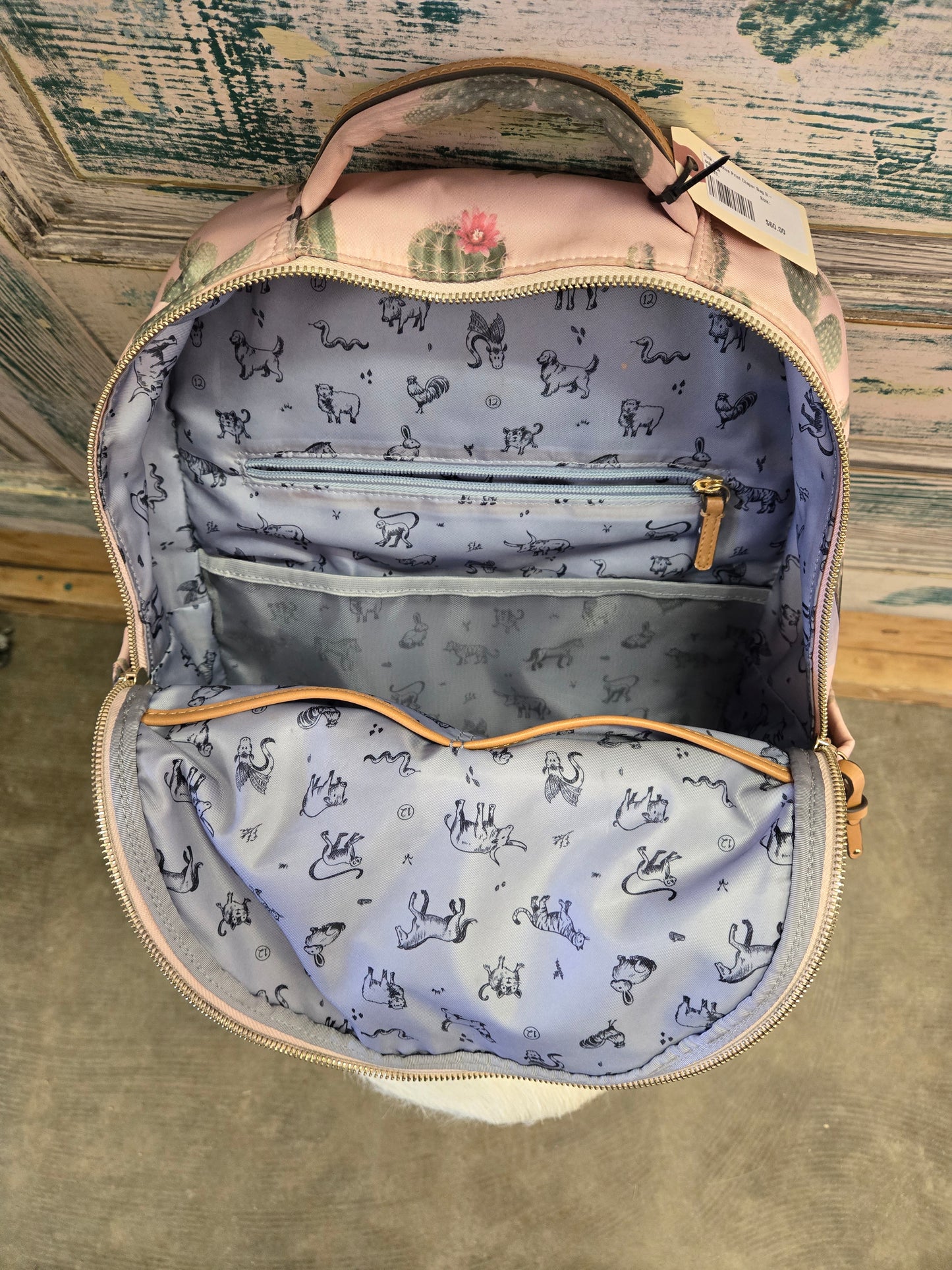 Pink-Cactus Print Diaper Bag Backpack