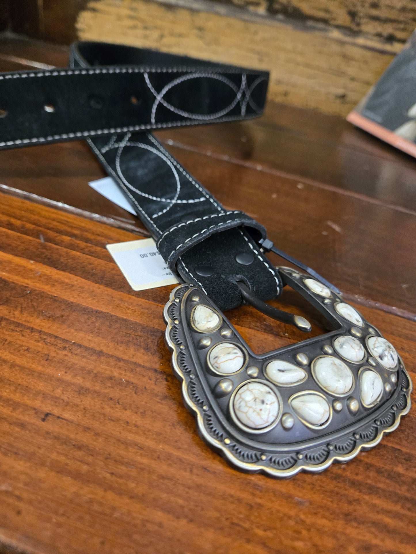 NEW Black Suede Boot Stitch Belt