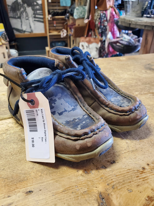 Kids Lace Up Shoes Digital Camo