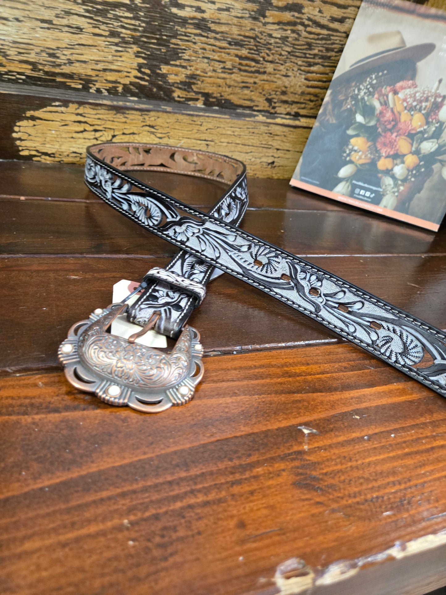 NEW Carved Cutaway Belt                        Bronze Buckle