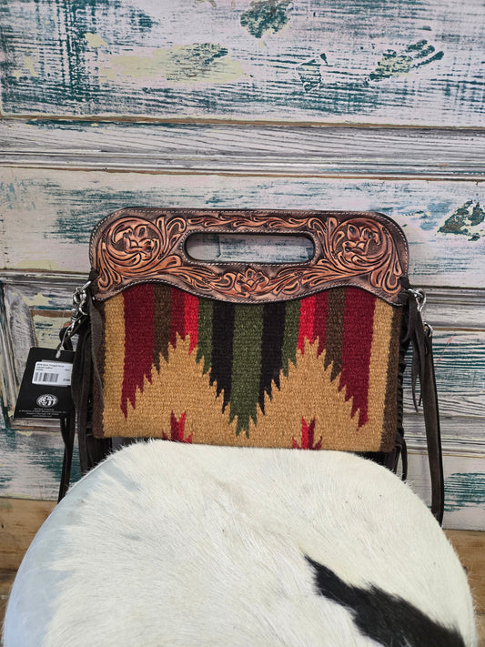 NEW Aztec Fringed Purse                       Carved Leather