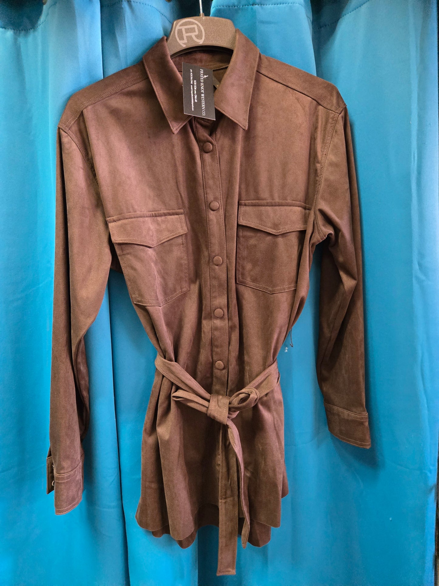 Brown Ultra Suede Shirt-Tie Waist