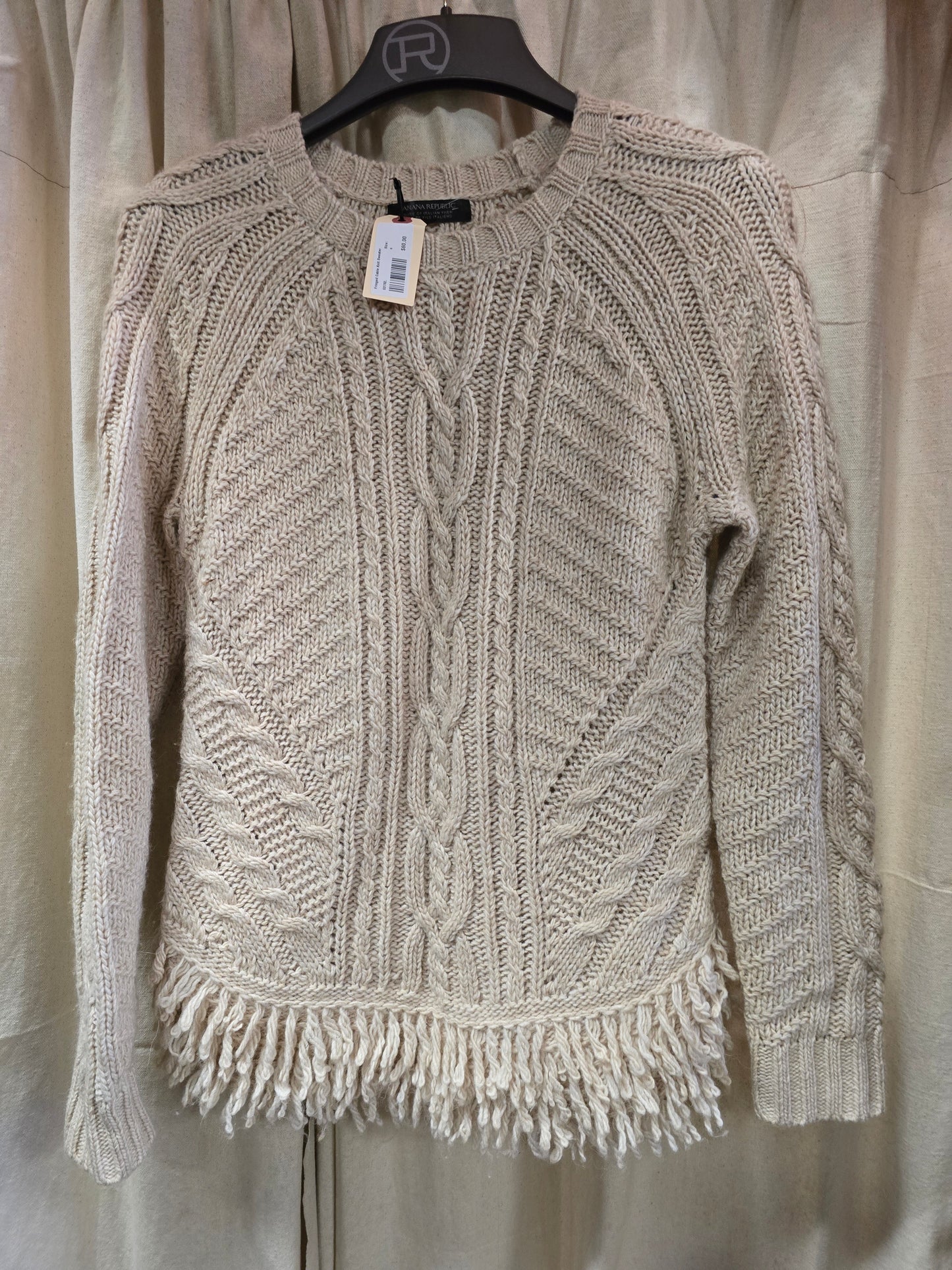 Fringed Cable Knit Sweater