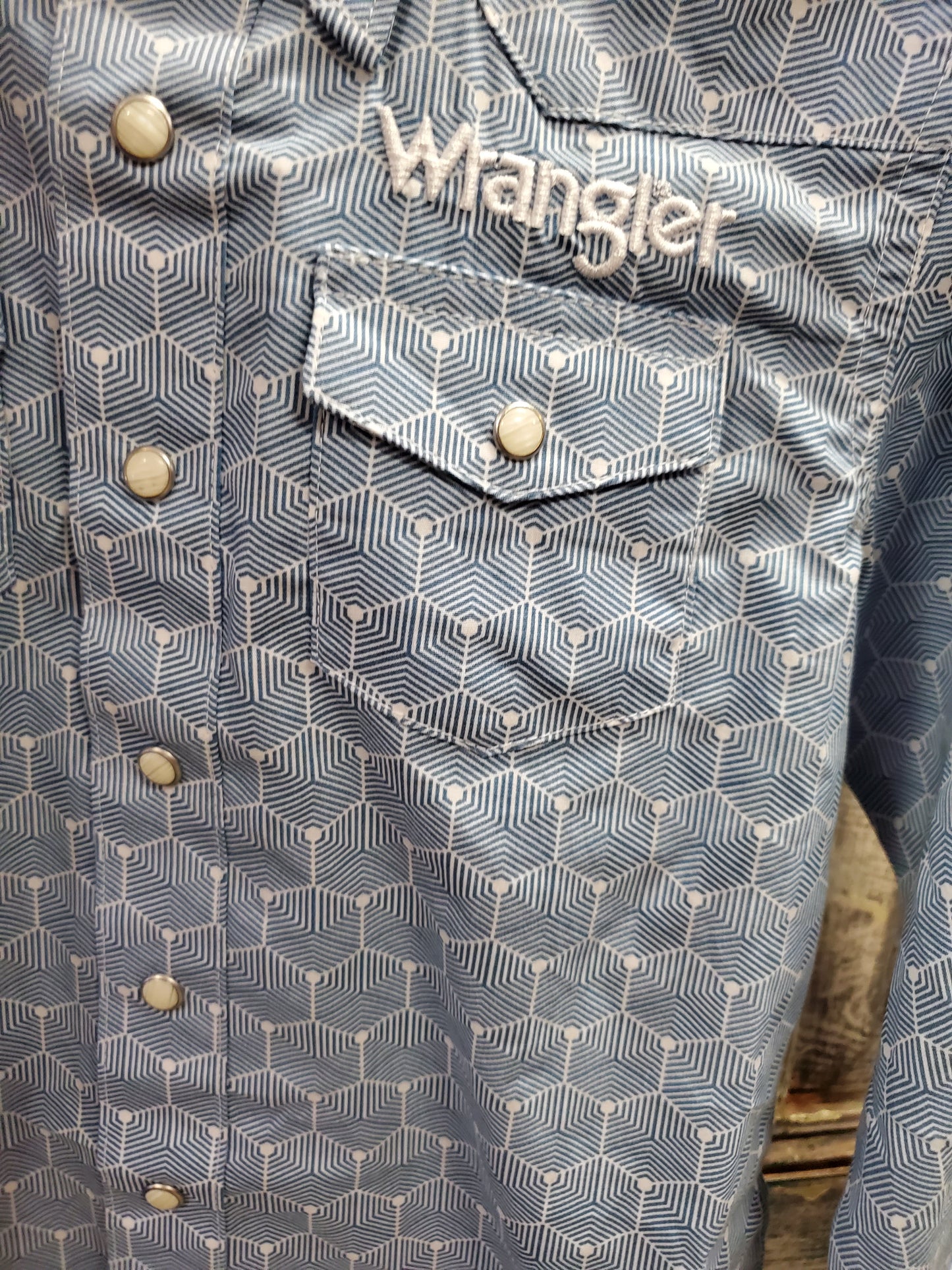 NEW Boys Blue Honey Comb Pattern Western Shirt