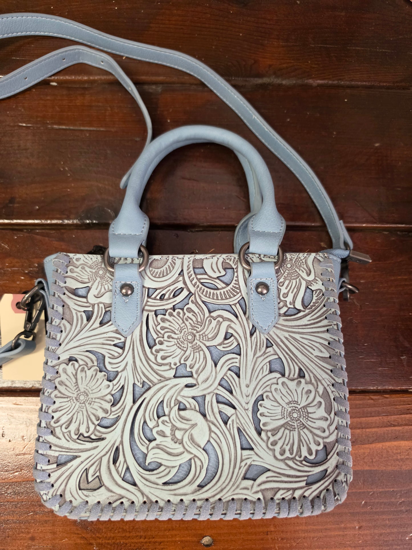 Small Blue Western Carved Purse