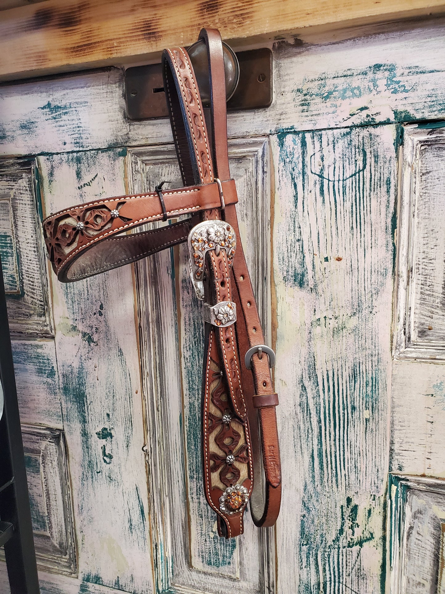 Carved Headstall/ Hide On