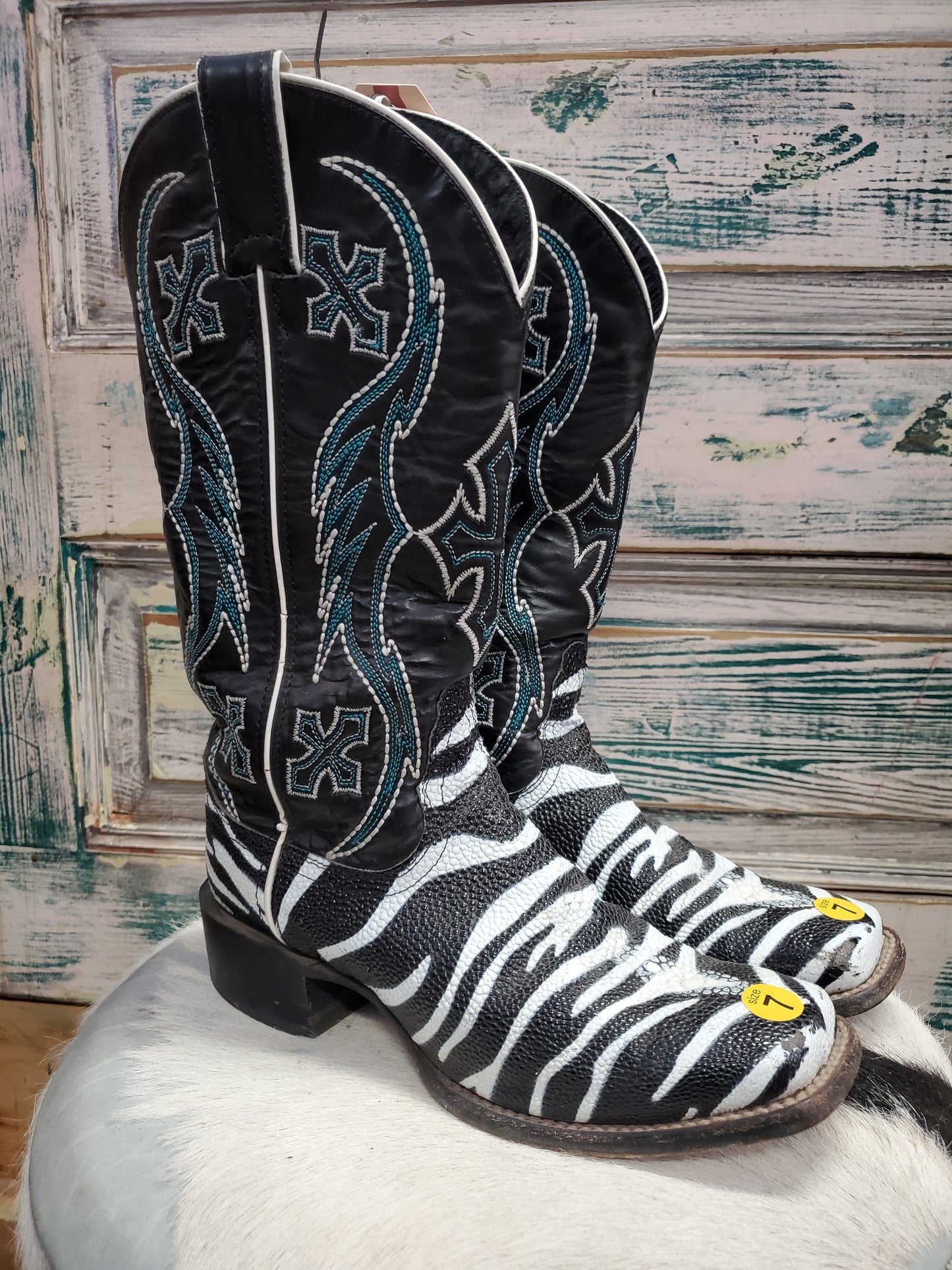 Zebra Striped Boots                  (Faux Stingray)