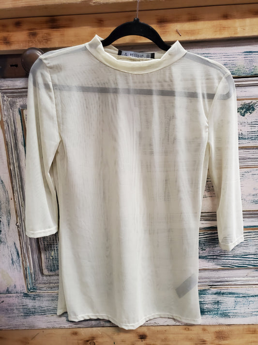 Ladies Tan Mesh 3/4 Sleeve Top