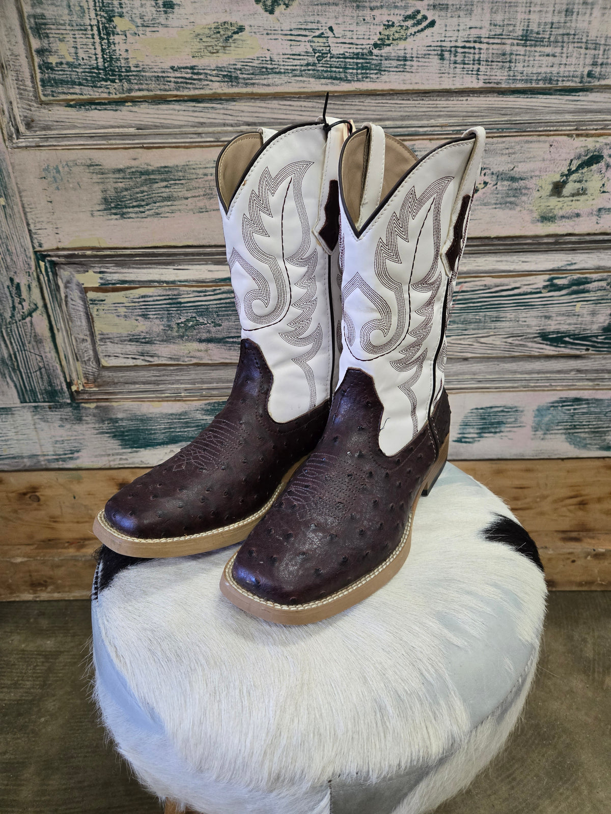 Men's White Topped Sq.Toe Boots