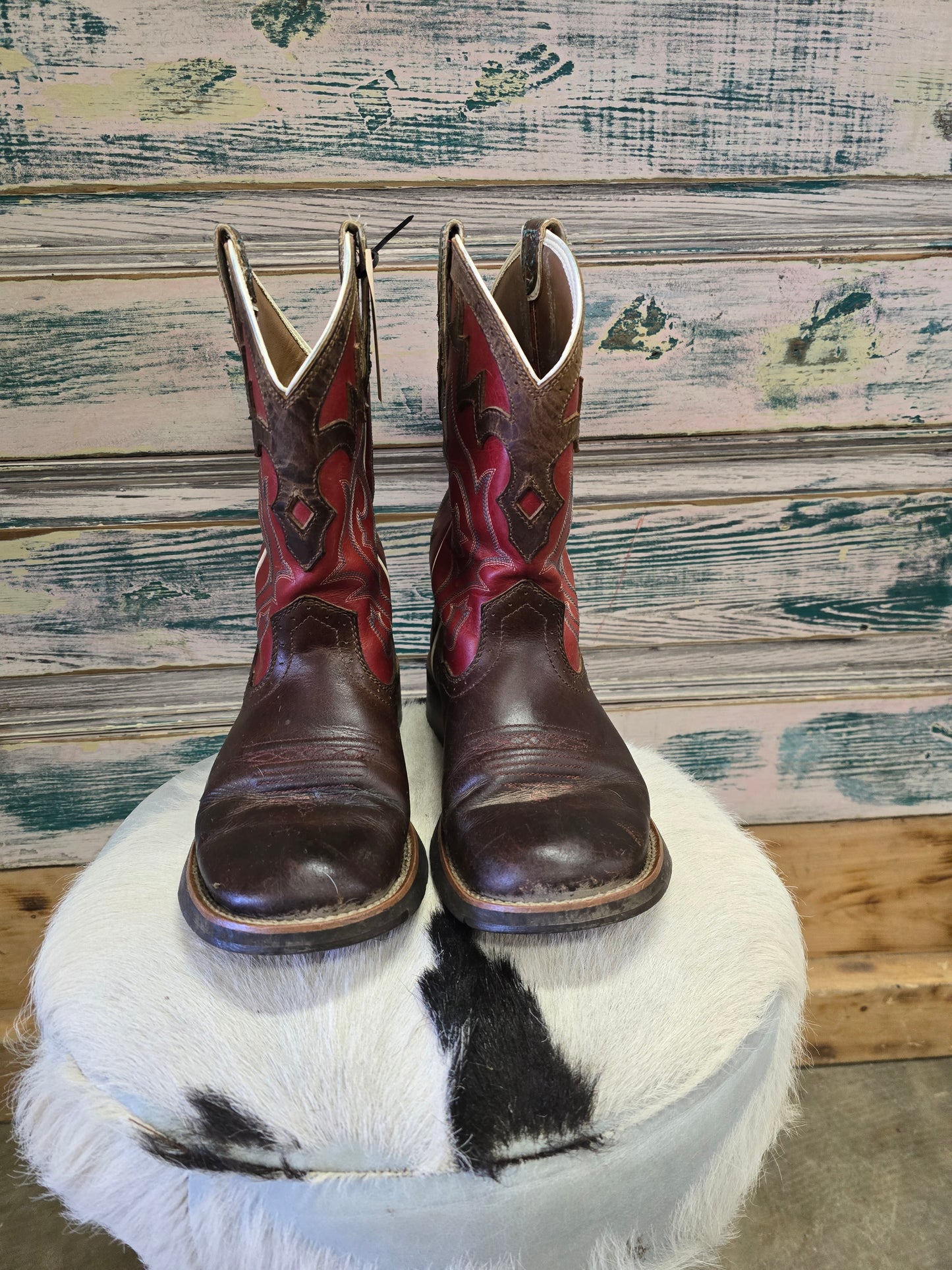 Red Topped Round Toe Boot