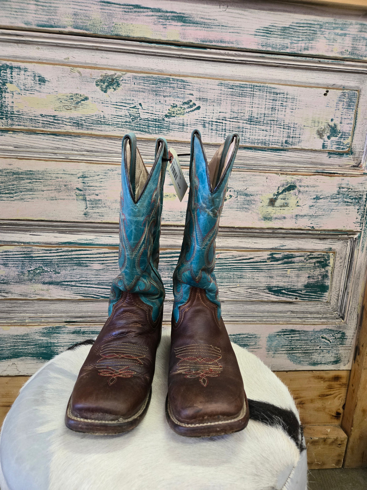 Turq. Topped Sq. Toe Boots