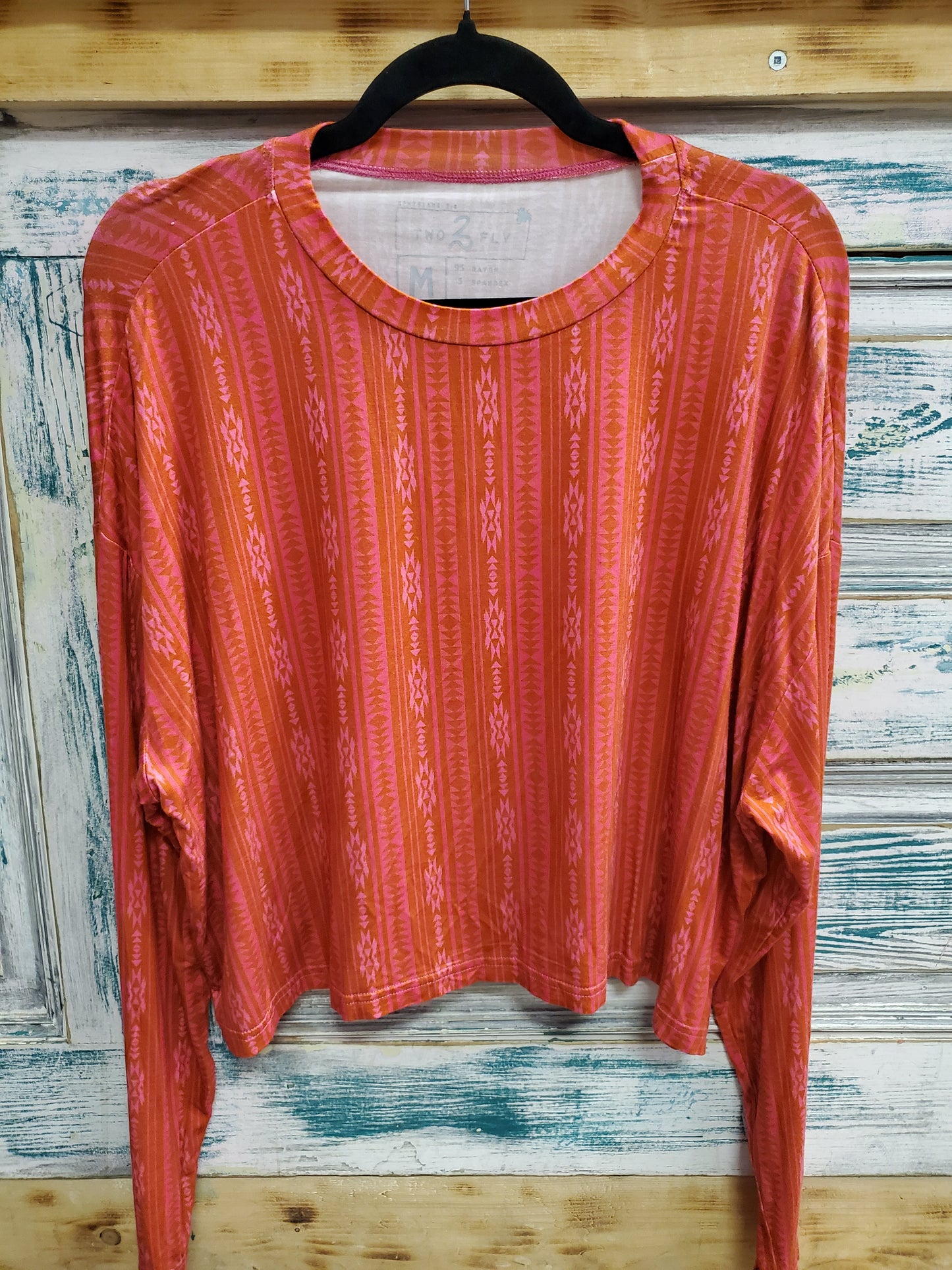 Ladies Pink/Brown Aztec Print Long Sleeve Blouse