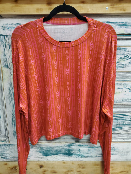 Ladies Pink/Brown Aztec Print Long Sleeve Blouse
