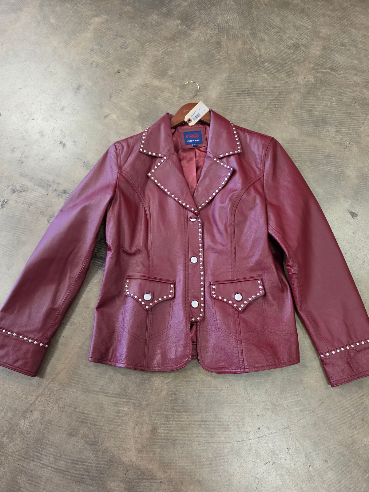 Vintage Red Studded                           Leather Jacket