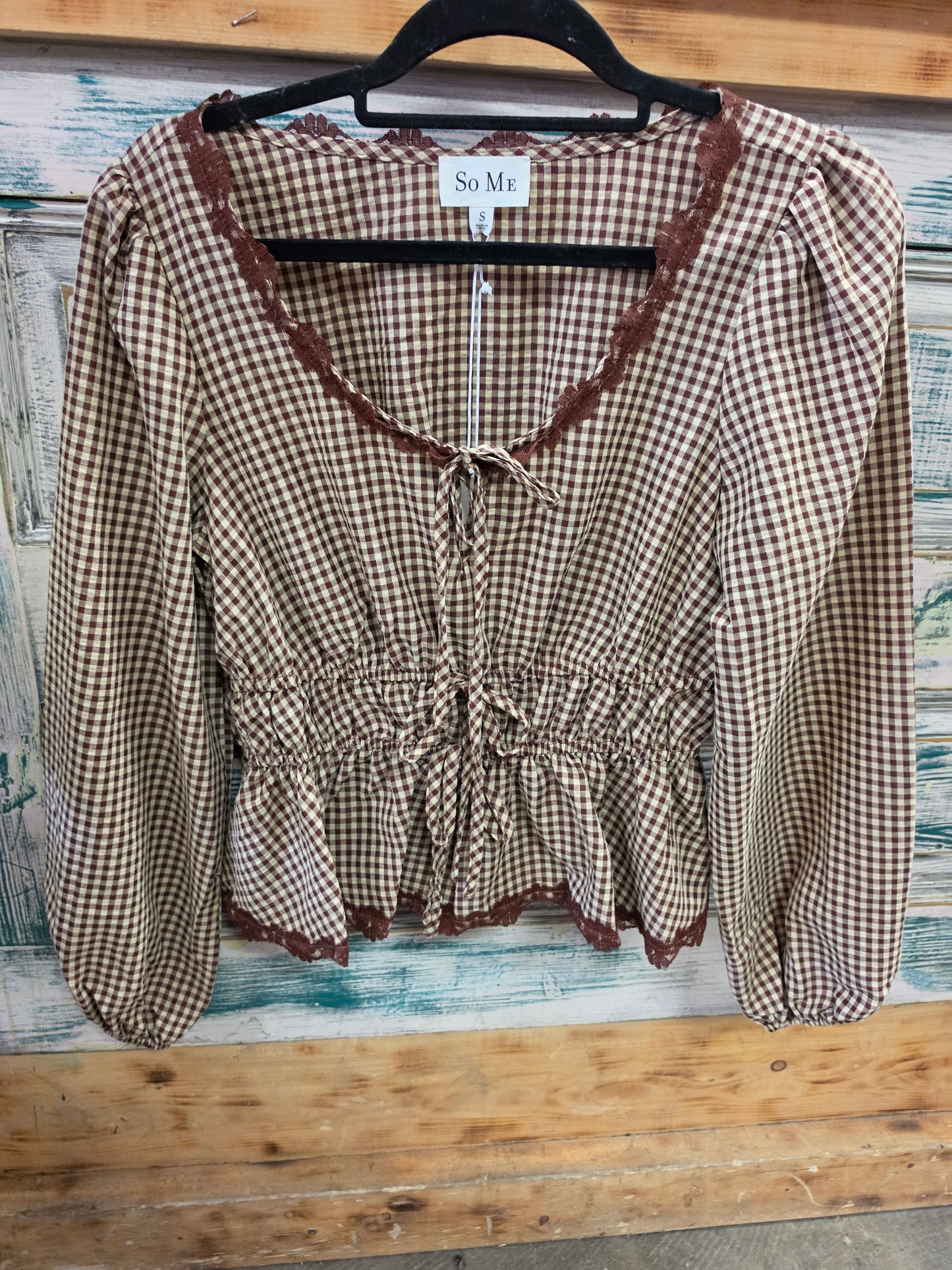 NEW Gingham Check                           Lace Trim Blouse