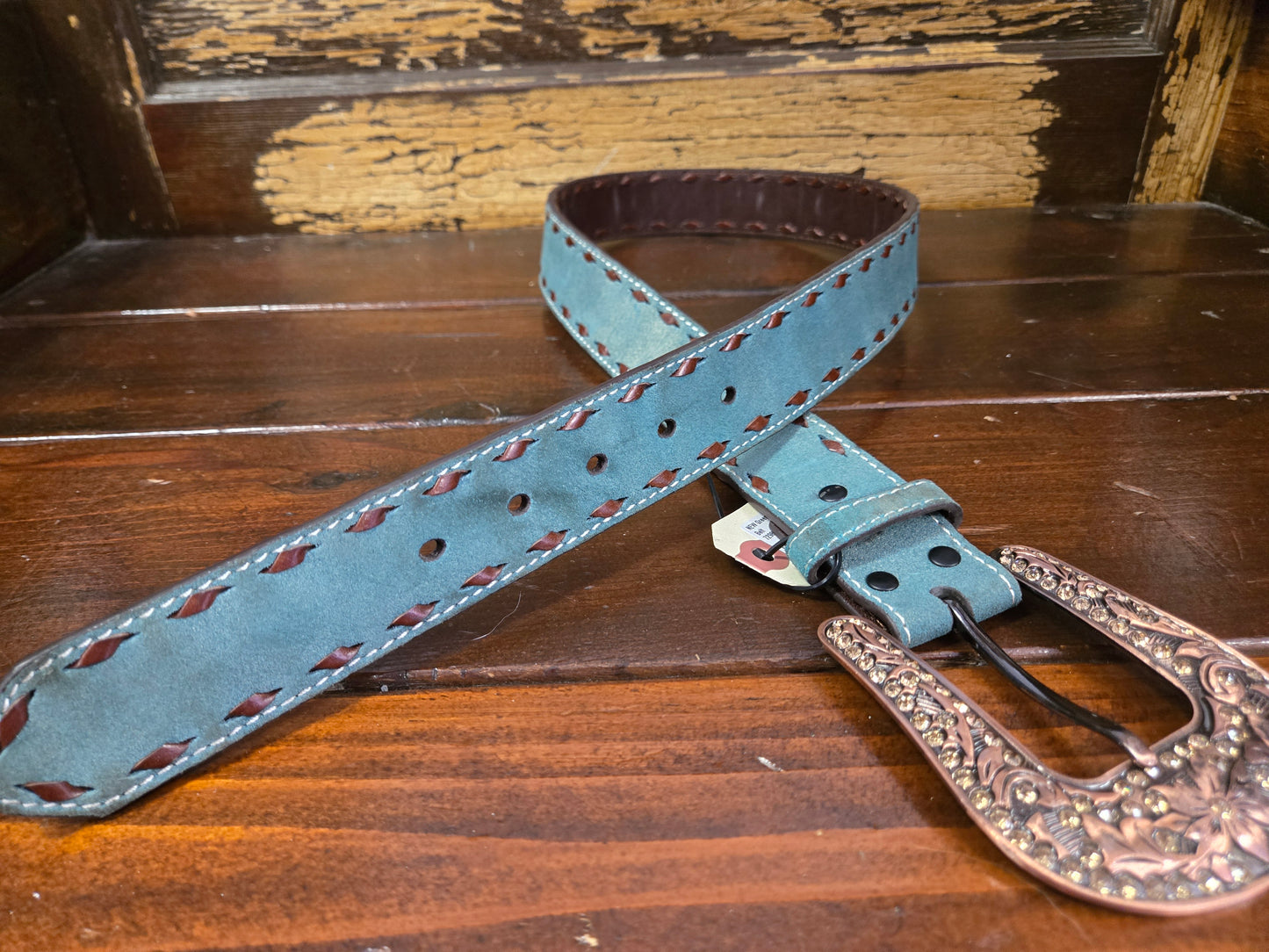 NEW Green Suede Buckstitched                            Belt