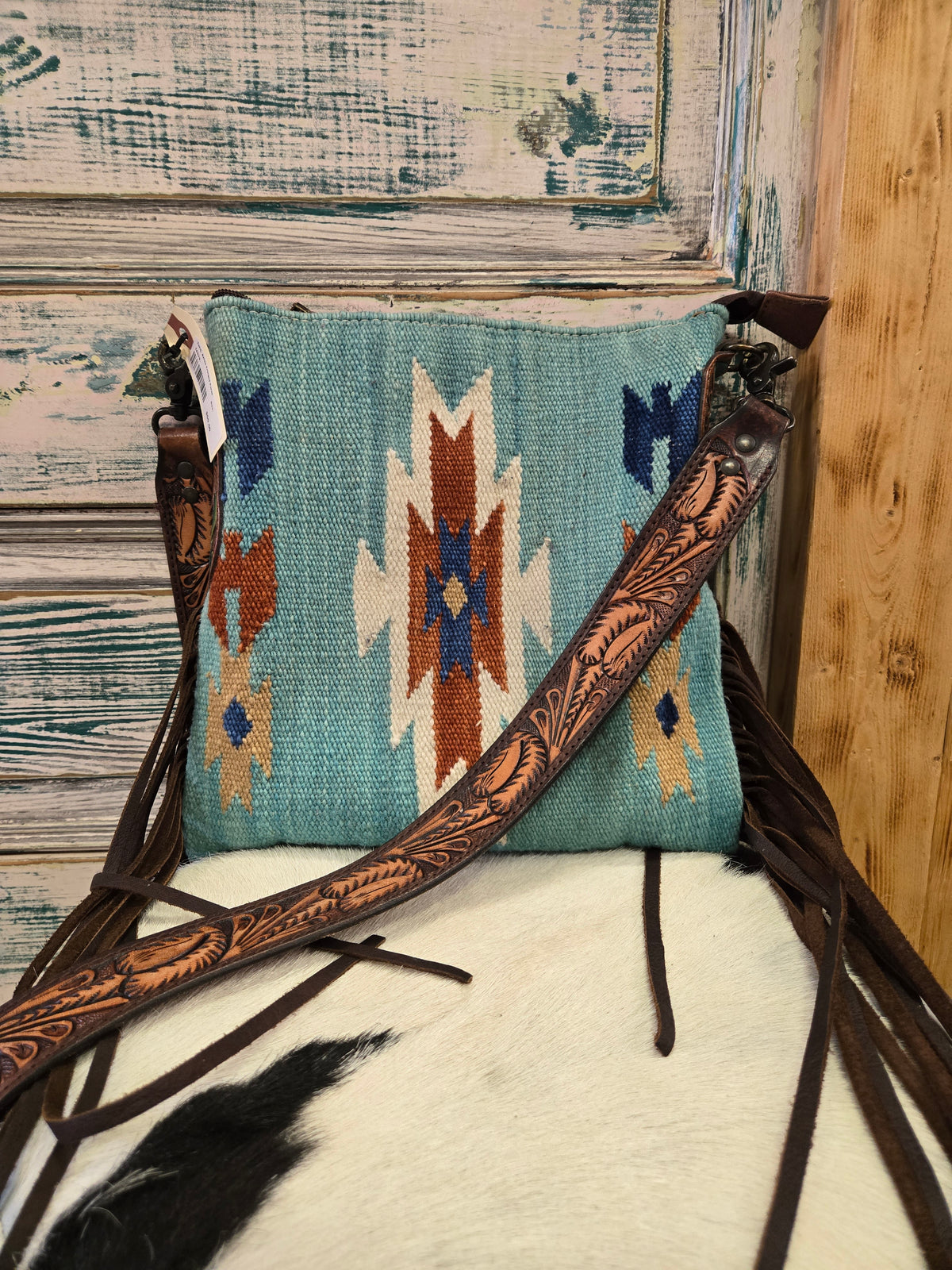 Turq. Aztec Fringed Purse
