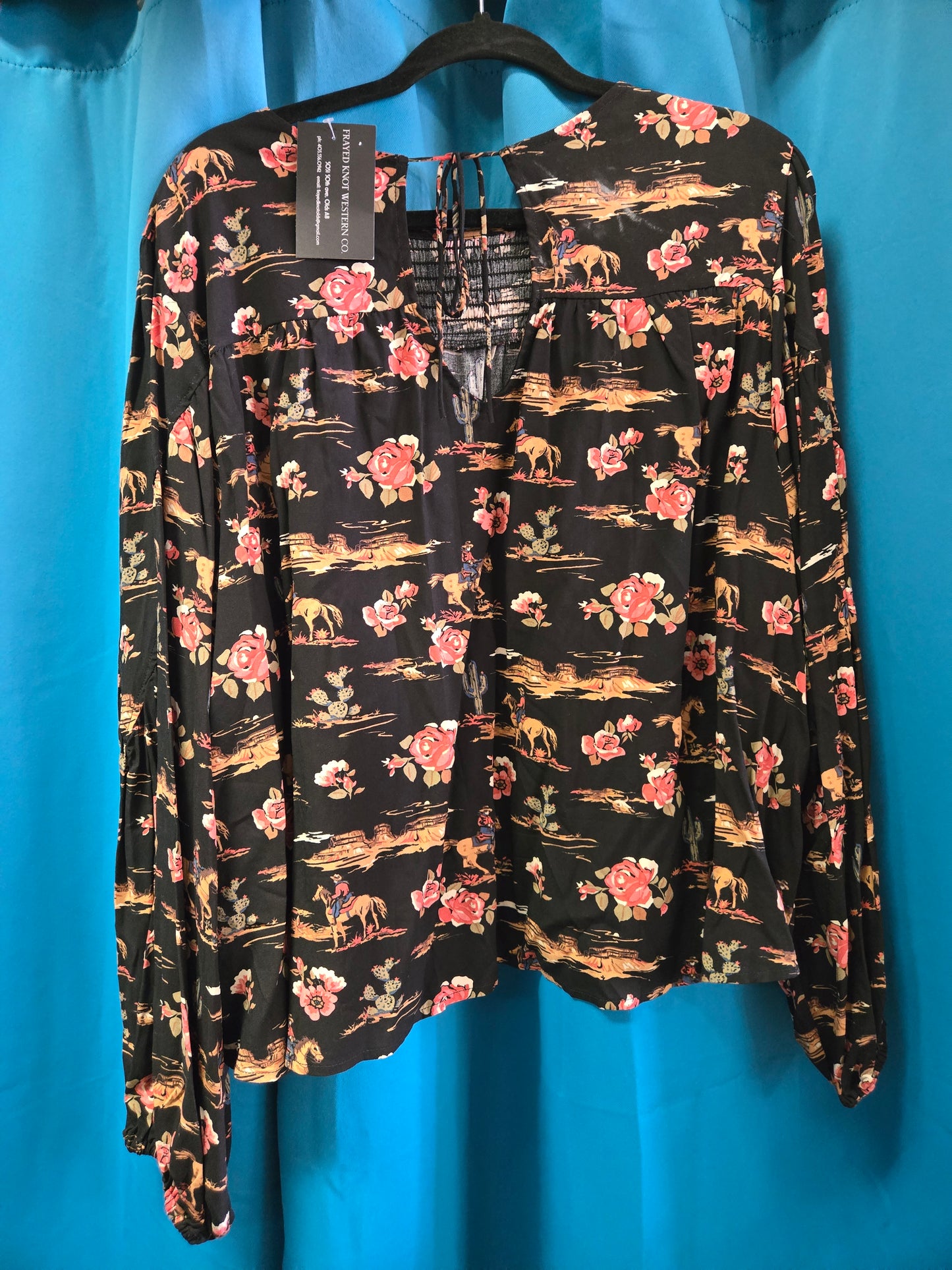 Black Western Print Blouse