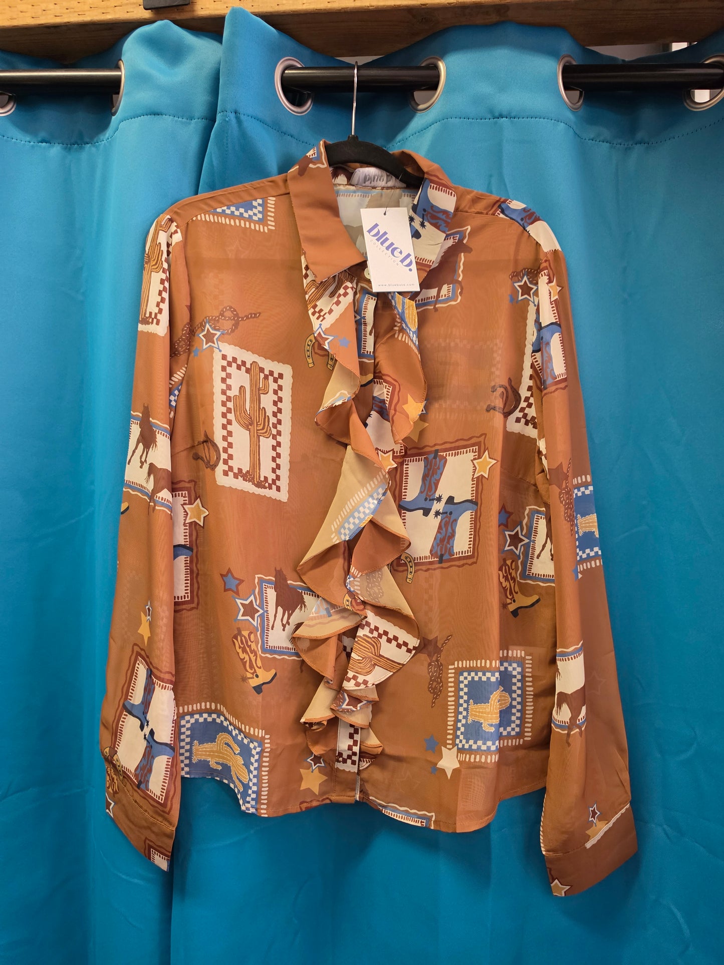 NEW Western Print Ruffle Blouse
