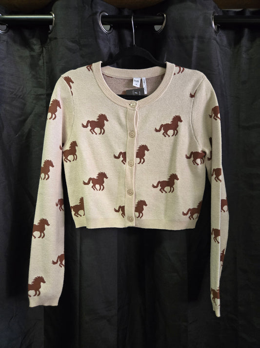 Cropped Horse Print Cardigan