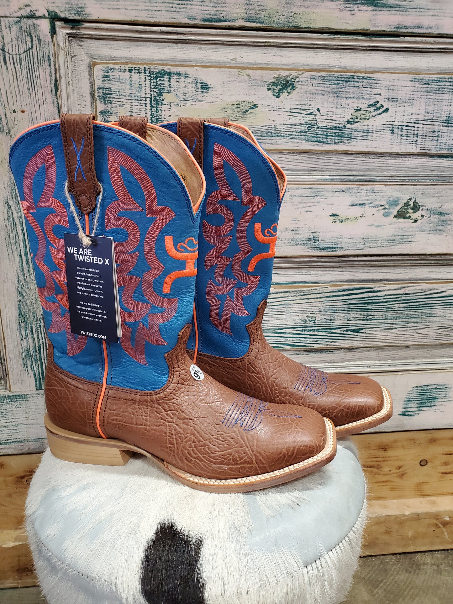 Mens Blue-Orange Sq Toe Ariat Boots