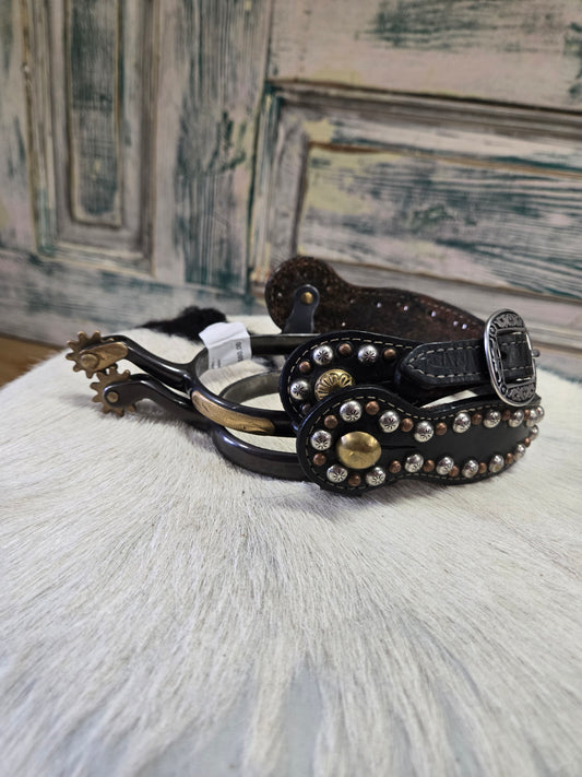 Ladies Black-Brass Spurs w/Straps