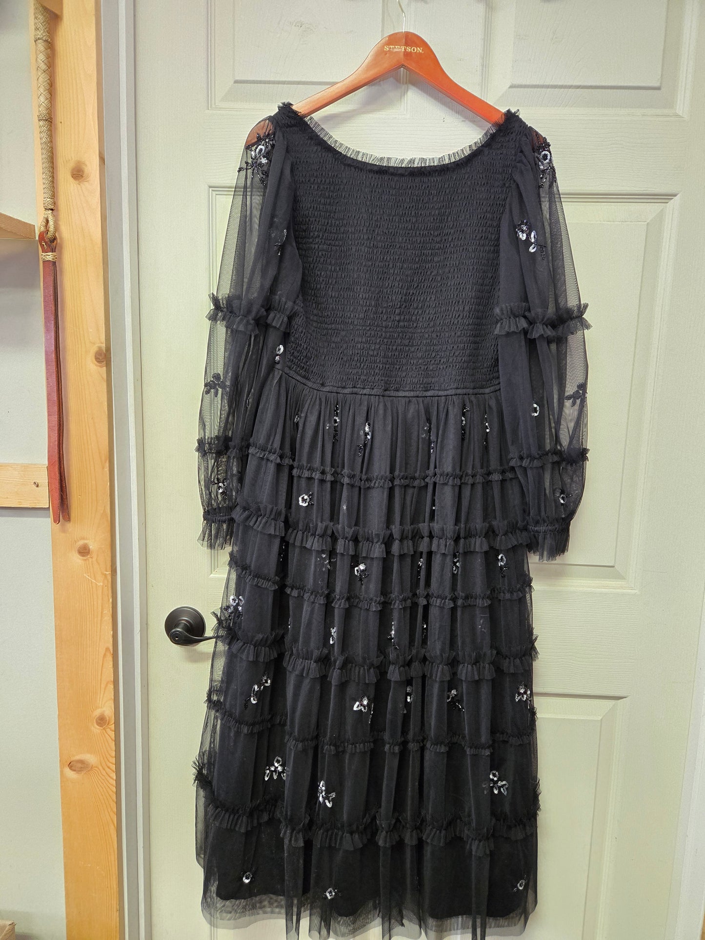 Black Floral Stitched Boho Style Dress