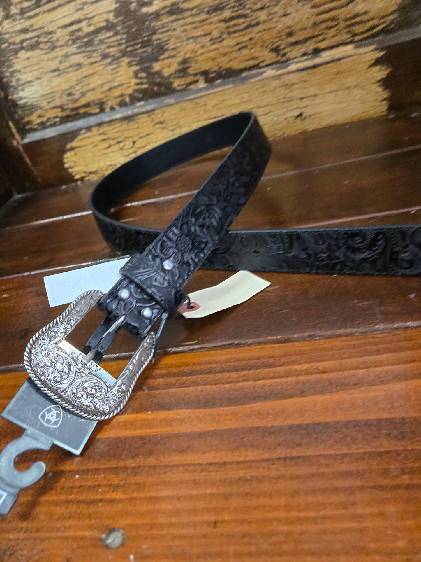 NEW Black Carved Floral Belt